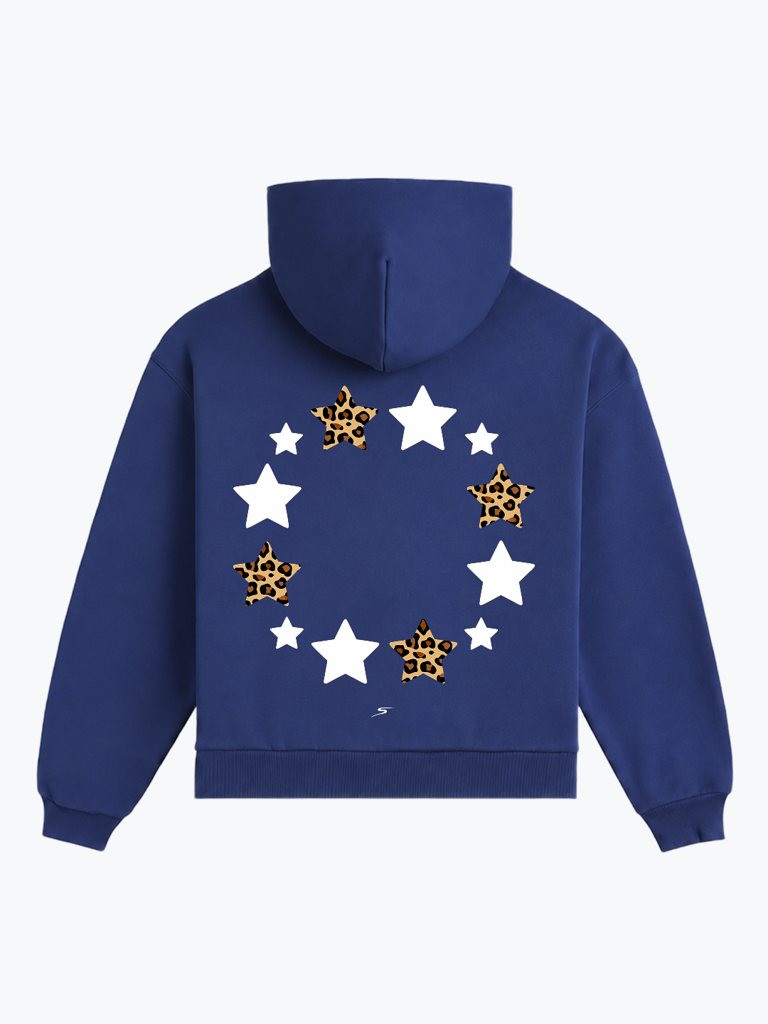 "REVOLVING STARS" OVERSIZED LEOPARD HOODIE - NAVY