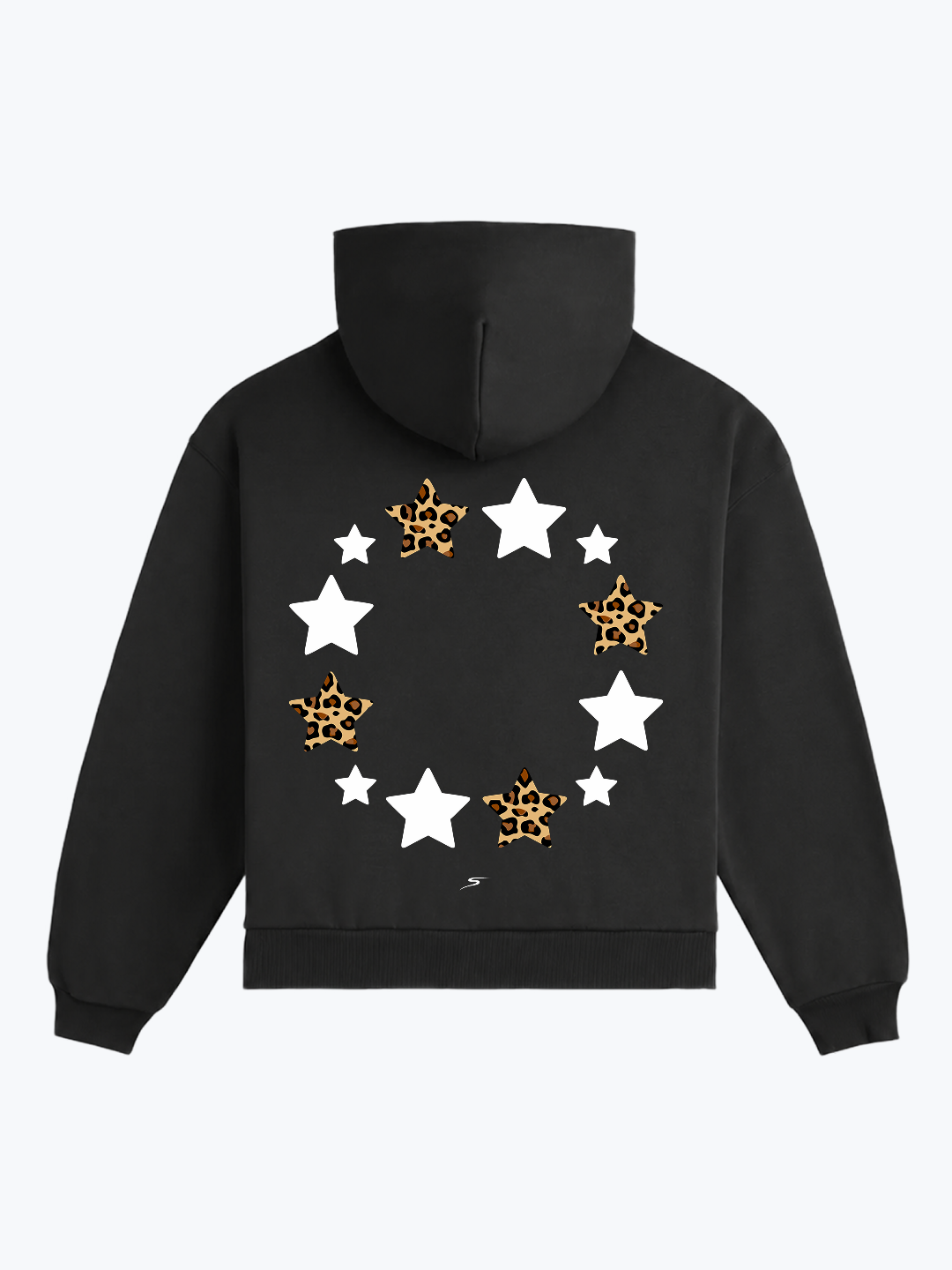 "REVOLVING STARS" OVERSIZED LEOPARD HOODIE - BLACK