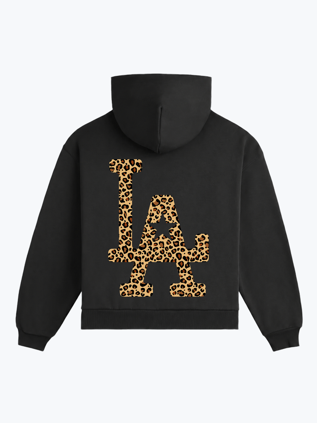 "LA" OVERSIZED LEOPARD HOODIE - BLACK